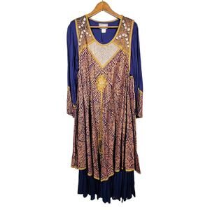 Molato Dress Shell Accents Geo Print Long Sleeve Knit Jersey Embroider Africa- L
